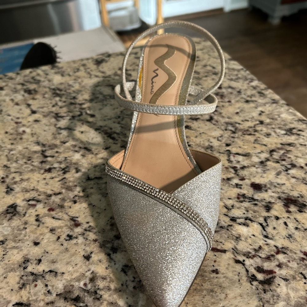 Silver Glitter Pointed Toe Heels